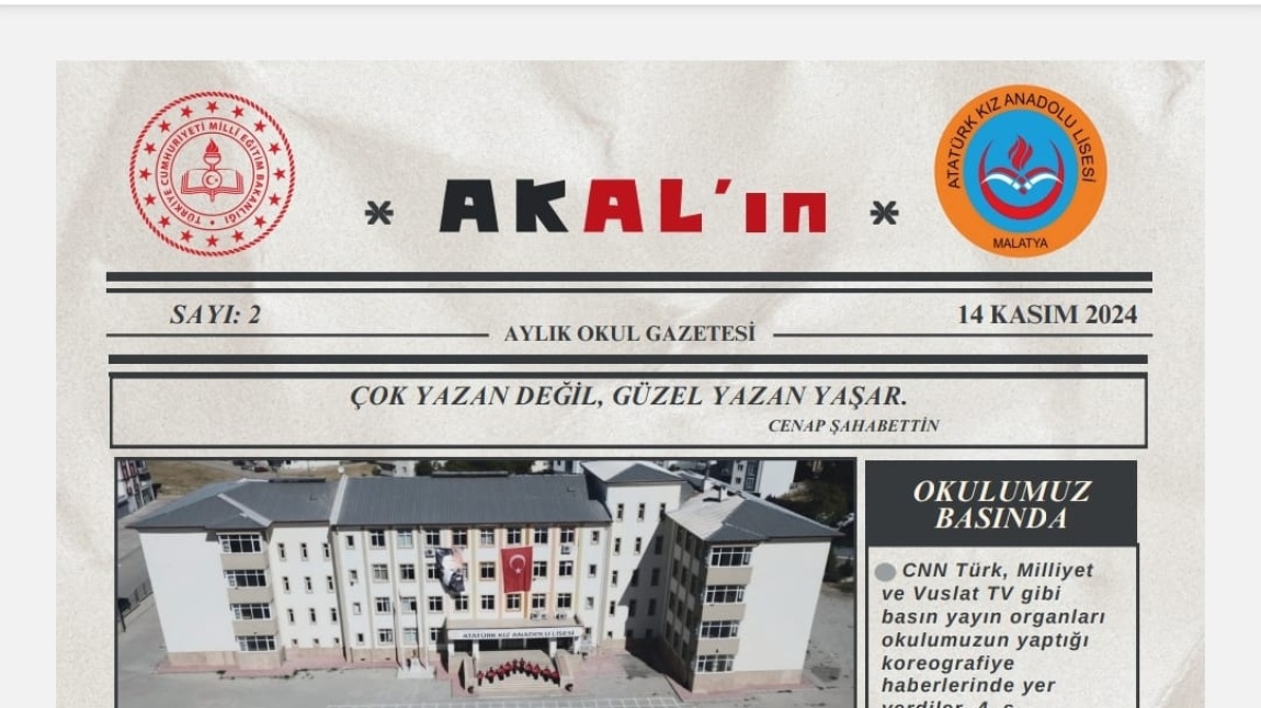 Okul Gazetemiz AKAL'ın 2.Sayısı çıktı.